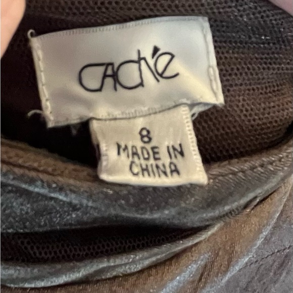 Cache Women’s Designer Halter Style Tiered Cocktail Dress Brown Metallic Shimmer - Picture 3 of 16